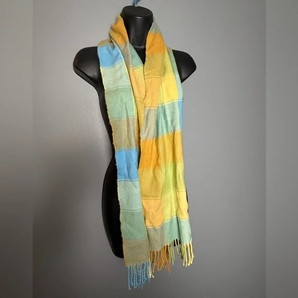 100% Cashmere Made in England Plaid Unisex Scarf 12x64